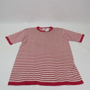 One Resource Shirt Womens Medium Red White Striped Silk Short Sleeve Casual Tee